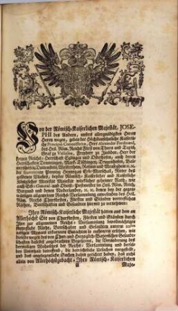 Kaiserlich-Allergnädigstes Commissions-Ratifications-Decret, An Eine Hochlöbliche allgemeine Reichs-Versammlung zu Regensburg, de dato 17. Junii 1771. Die Chur-Bayerischer Seits angesonnene Versetzung des Reichstags und gegen denselben und die Reichsstadt Regensburg verhängte Getreid-Sperre betreffend : Dictatum Ratisbonæ die 17. Junii 1771. per Moguntinum