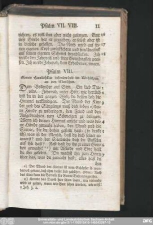 Psalm VIII. Gottes Herrlichkeit insonderheit im Wohlthun an den Menschen.