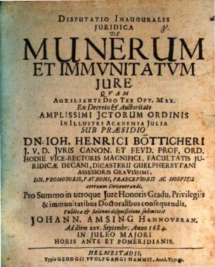 Disputatio Inauguralis Juridica De Munerum Et Immvnitatvm Jure