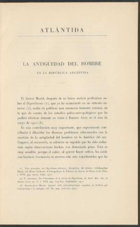 La antigüedad del hombre en la República Argentina