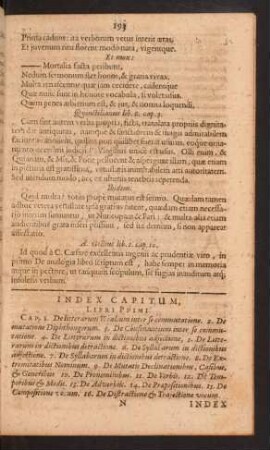 Index Capitum, Libri Primi.