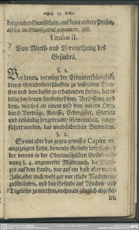 Titulus II. Von Mieth- und Vermiethung des Gesindes