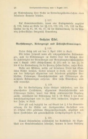 Sechster Titel. Ausführungs-, Uebergangs- und Schlußbestimmungen