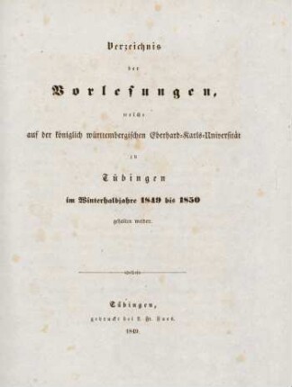 Vorlesungsverzeichnis 1849/50