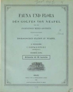 I cefalopodi viventi nel Golfo di Napoli : sistematica ; monografia, 2. Tafeln
