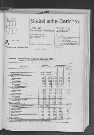 Bevölkerungsentwicklung September 1994 : Lfd. Nr. 10
