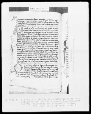 Bernhardus, Sermones quadragesimales — Initiale V (eniens) und Initiale Q (ui michi), Folio 77 verso