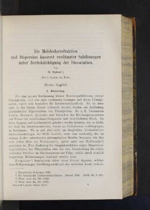 Die Molekularfraktion und Dispersion äusserst verdünnter Salzlösungen unter Berücksichtigung der Dissociation.