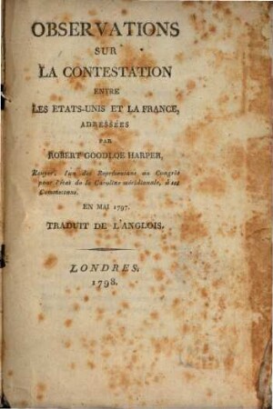 Observations sur la Contestation entre les Etats-Unis et la France