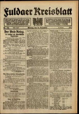 Erste Ausgabe vom Montag, den 31. Dezember 1917.