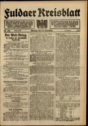 Erste Ausgabe vom Montag, den 31. Dezember 1917.