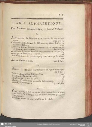 Table Alphabétique Des Matieres contenues dans ce second Volume