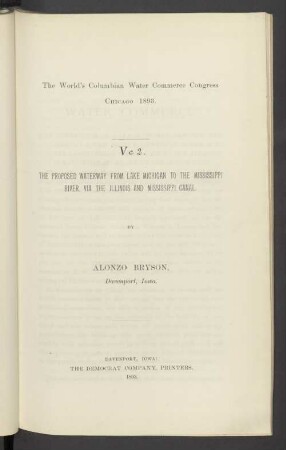 V c 2. The proposed waterway from Lake Michigan to the Mississippi River, via Illinoise and Mississippi Canal