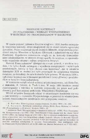 Tom 32: Nieznane materiały do polichromii i witraży Wyspiańskiego w kościele oo. Franciszkanów w Krakowie