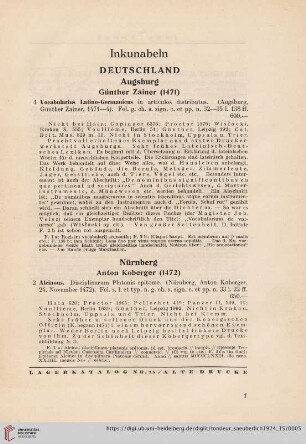 Inkunabeln (Nr. 1-9)