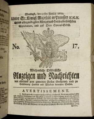 No. 17. Montags, den 20sten Aprilis 1772.
