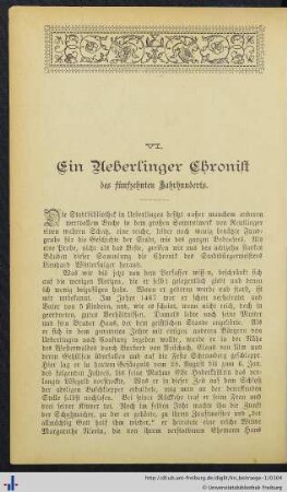 Ein Ueberlinger Chronist des fünfzehnten Jahrhunderts.
