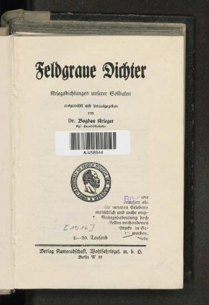 Feldgraue Dichter : Kriegsdichtungen unserer Soldaten