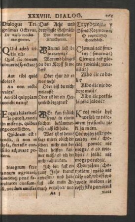 Dialogus Trigesimus Octavus = Das Acht und dreyssigste Gespräch = Trzydziesta y Osma Rozmowa