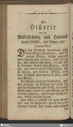 Die Historie von der Auferstehung und Himmelfarth Christi, aus denen vier Evangelisten - Historia wot teho Hohrjestacża a kNebeßam Stpicża Krystußoweho, se schtyrjoch Evangelistow