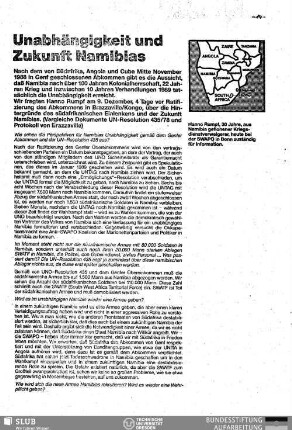 Unabhängigkeit und Zukunft Namibias