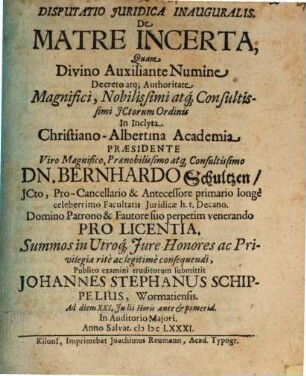 Disp. iur. inaug. de matre incerta