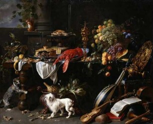 Großes Stillleben mit Hund und Katze