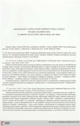 Sprawozdanie z działalności Komitetu Nauk o Sztuce Polskiej Akademii Nauk w okresie od stycznia 2000 do maja 2001 roku