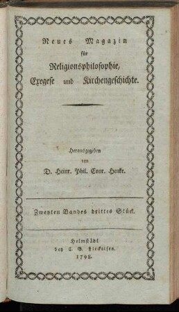 Zweyten Bandes drittes Stück. 1798.