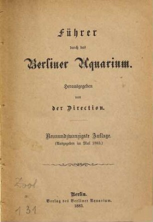 Führer durch das Berliner Aquarium