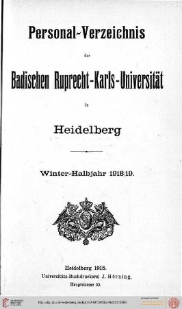 Wintersemester 1918/1919