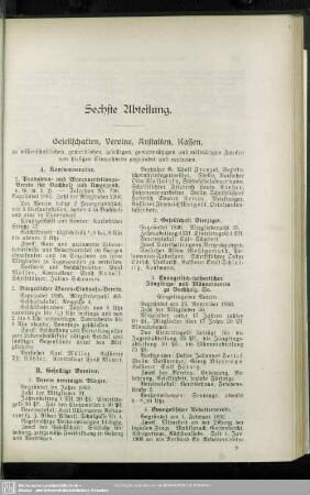 Sechste Abteilung. Gesellschaften, Vereine, Anstalten, Kassen