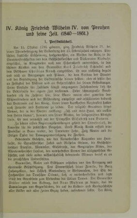 IV. König Friedrich Wilhelm IV. von Preußen und seine Zeit (1840-1861)