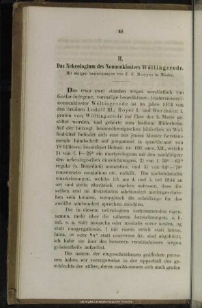 II. Das Nekrologium des Nonnenklosters Wöltingerode