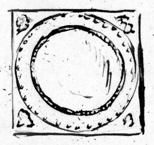 Quadratischer Rahmen eines römischen Bleispiegels, in den Ecken erhabene Köpfe und andere Figürchen