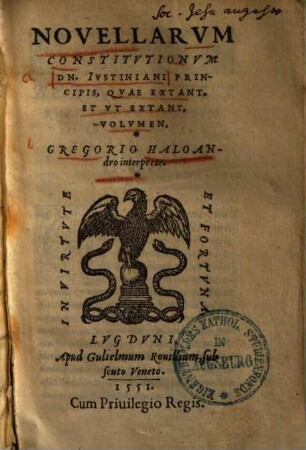 Novellarvm Constitvtionvm Dn. Ivstiniani Principis, Qvae Extant, Et Vt Extant, Volvmen