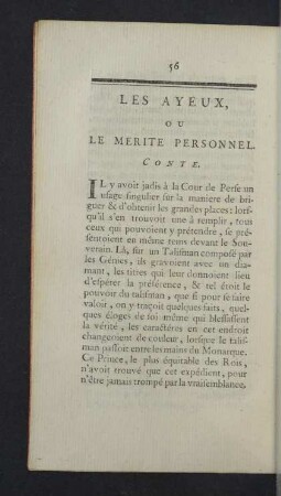 Les Ayeux, ou Le merite personnel, conte.