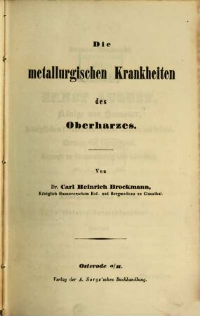 Die metallurgischen Krankheiten des Oberharzes