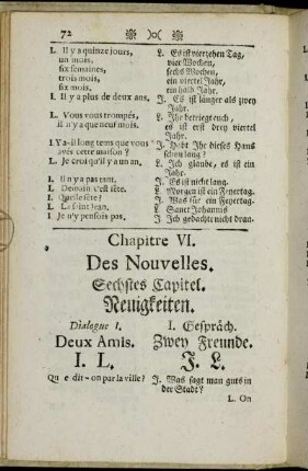 Chapitre VI. Des Nouvelles. = Sechstes Capitel. Neuigkeiten.