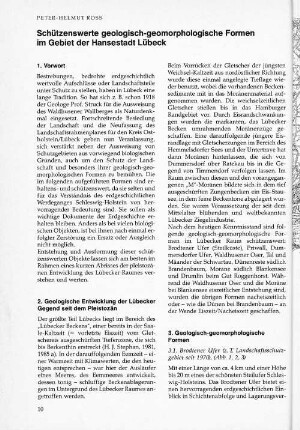 Schützenswerte geologisch-geomorphologische Formen im Gebiet der Hansestadt Lübeck