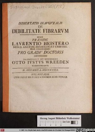 Dissertatio Inavgvralis De Debilitate Fibrarvm