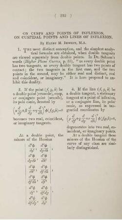 On cups and points of inflexion, on cuspidal points and lines of inflexion.
