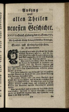 XXXVII. Stück, Coburg, den 10. Sept. 1757.