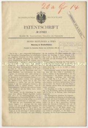 Patentschrift einer Neuerung an Drahtseilbahnen, Patent-Nr. 27923