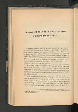 La politique de la frnace au XVIII siecle a l'egard des colonies