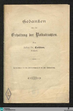 Gedanken über die Erhaltung der Volkstrachten