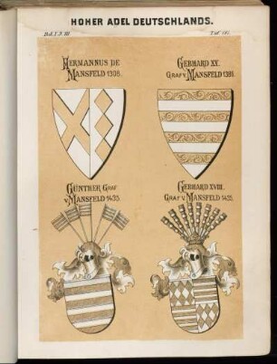 Taf. 181. Hermannus De Mansfeld 1308. - Gebhard XV. Graf v. Mansfeld 1386. - Günther Graf v. Mansfeld 1435. - Gebhard XVIII. Graf v. Mansfeld 1435.