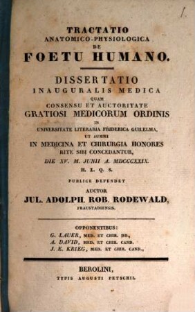 Tractatio anat.-physiol. de foetu humano : diss. inaug. med.