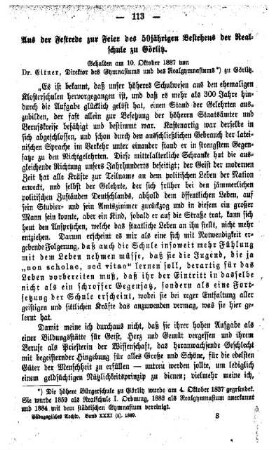 Aus der Festrede zur Feier des 50jährigen Bestehens der Realschule zu Görlitz