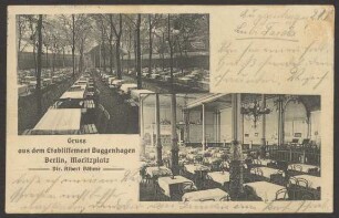 Ansichtskarte Innen- und Außenbereich des „Buggenhagen“, Oranienstraße 147